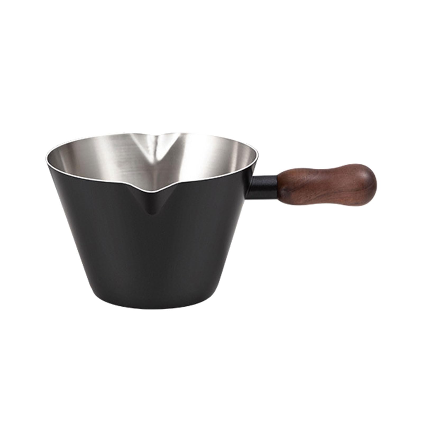MALSSE 100ML Double Spout Espresso Cup Stainless Steel Measuring Cup with Scale and Wooden Handle Espresso Accessories for Home Coffee Accessories