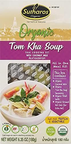 Sutharos Organic Tom Kha Soup, Gluten Free, Plant-Based, Vegan & Vegetarian | Meal Kit Includes Herbs, Spices & Seasonings, Coconut Milk, Chili Powder (Pack of 3)
