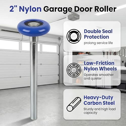 Image of 10 Pack 7 inch Stem Blue 2 inch Sealed Nylon Commercial Garage Door Roller, Ultra Quiet Long-Lasting Durable High Load, Use 6200 Double Seals Precision Bearings for Home&Commercial