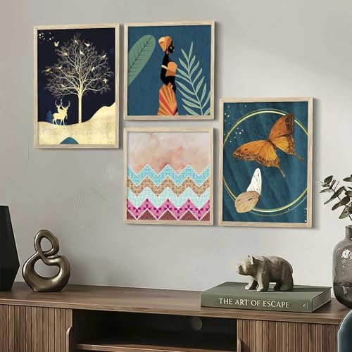 Image of kotart Paintings Modern Art Wall Decor Framed Wall Painting for Living Room, Bedroom - Framed Wall Decor Paintings with Frame - Painting for Wall Decoration Set of 4 (Art 4, Big (13x17 or 13x13 inch))