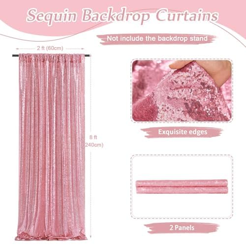 Image of Blush Pink Sequin Backdrop 2 Pieces 2ftx8ft Glitter Party Backdrop Curtain Wedding Ceremony Birthday Backdrop Background Decoration