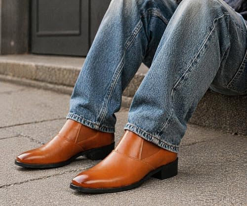 Image of Kraasa Men's Height Increasing Chelsea Boots | PU Leather Slip-On Ankle Boots | Comfortable Formal & Smart Casual Footwear