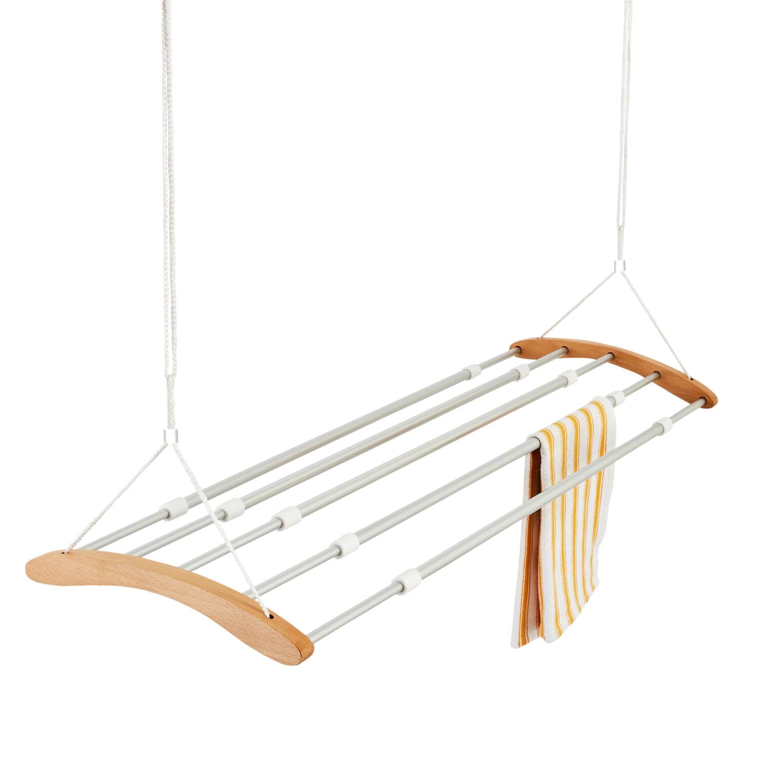 Lakeland Light Brown And Silver Extendable Ceiling Airer – Up To 6.7M Indoor Drying Space Beechwood & Aluminium