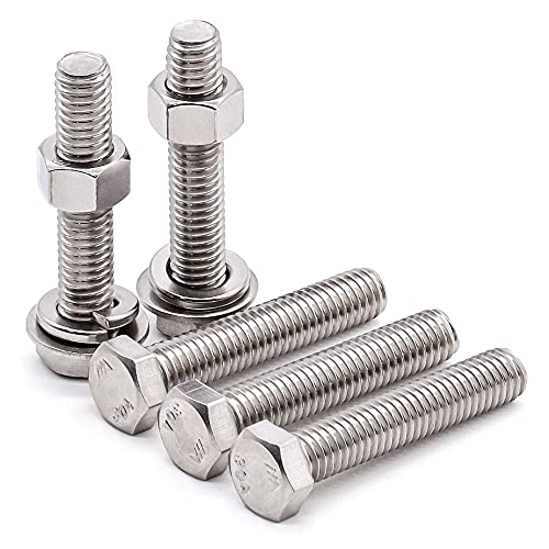 Image of 6 Sets Glvaner 3 /8-16 x 2-1 /4 inch Stainless Steel Hex Head Screws Bolts, Nuts, Flat & Lock Washers, 18-8 (304) Stainless Steel, Full Thread, Coarse Thread