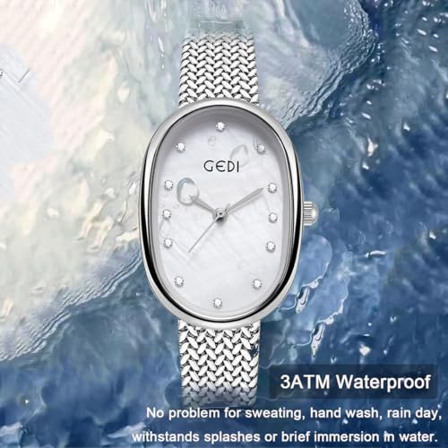 Toocat 1260 Fashion Elegant Women'S Quartz Watch,Oval Dial, Mother-Of-Pearl Face, Slim Minimalist Design, Adjustable Stainless Steel Mesh Band,Waterproof Quartz Wristwatch thumb #4