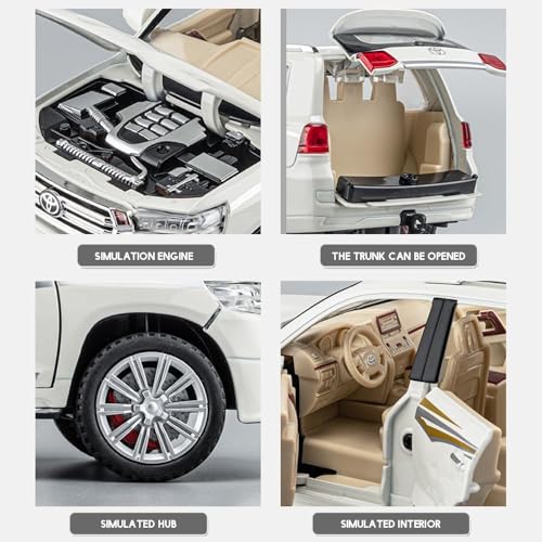 Image of 1:24 Toyota Land Cruiser SUV Diecast Scale Model Alloy Metal Pull Back car for Kids with Openable Doors & Light, Music Toy Vehicle (White)