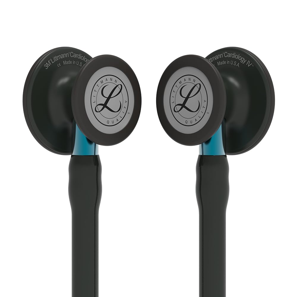 3M Littmann Cardiology IV Estetoscopio con Grabado Gratuito y Linterna Pupilar de Regalo (Negro/Black Edition/Blue Stem)