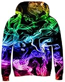AIDEAONE Teenager Hoodies Cool Hoodies for Boys Girls Plush Sweatshirt 3D Colorful Smoke Hoody Size