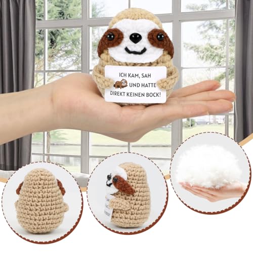 HUKUMA Positive Geschenke Faultier Kuscheltier,Gehäkeltes Emotional Support Geschenk,Inspirational Gifts,Stress Relief Gifts,Positive Crochet Animals,Pocket Hug Faultier Support Mental Health