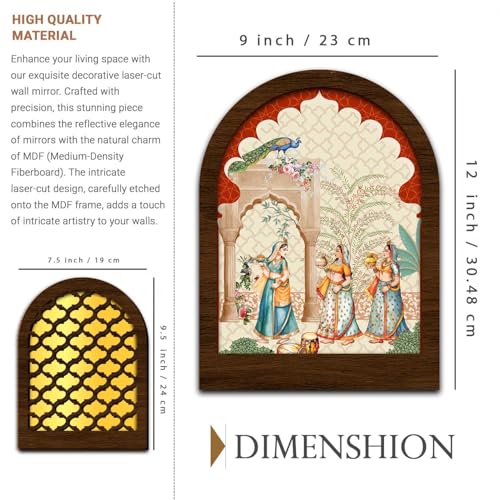 Image of Jharokha MDF Mirror for Home Decor | MDF Traditional Mirrors for Home Decoration | Wall Mirror Decor Hanging for Living Room Bedroom Office Set of 6 (9x12 inch & 7.5x9.5 inch)