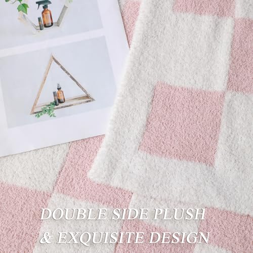 bearberry Fuzzy Checkerboard Grid Throw Blanket Soft Cozy Warm Microfiber Blanket Decor for Couch Sofa Bed Travel Home (Pink, 50''x60'') by bearberry - Used condition - Image 3