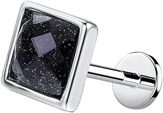 مجوهرات بيرسينج مرصعة بأحجار كريمة مربعة لامعة - اسود