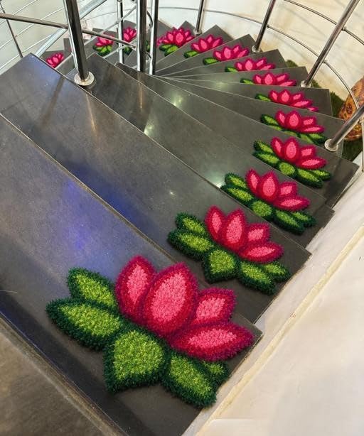 Handmade Lotus Rangoli Mat for Home Decor, Pooja Decoration Table Mat, Pink Flower Diya & Candle Base, Decorative Wool Felt Mat for Temple, Living Room & Festival Decor, Pack of 1-image-19