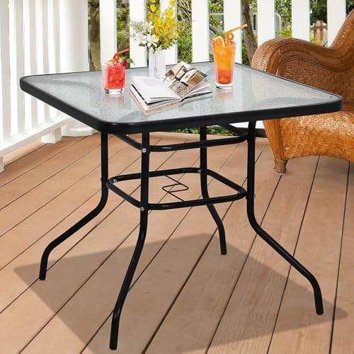 home depot patio tables for umbrellas PHI VILLA 7pc Dining Set with Umbrella, Swivel Wicker Chairs Stylish modern metal slat design makes the square table sturdy and polished elegantly Umbrella Included - Seats 4
