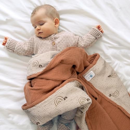Image of lulumoon Muslin Baby Blanket Neutral: Cotton Toddler Blanket for Daycare