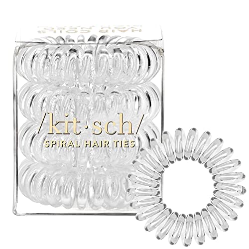 Image of Kitsch Spiral Hair Ties for Women - Coiled Plastic Hair Ties No Damage, Ponytail Holders for Thick and Thin Hair - Creaseless and Dent-Free, Phone Cord Style - Translucent, 4 Pcs