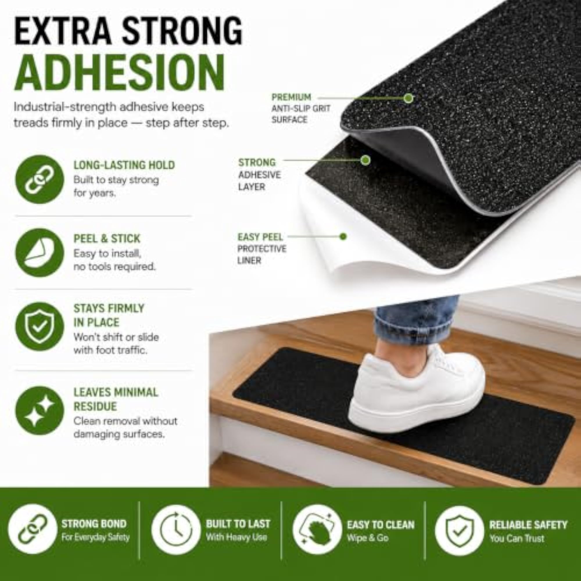 Anti Slip Stair Treads, 24 x 4, Black, 2 Pack