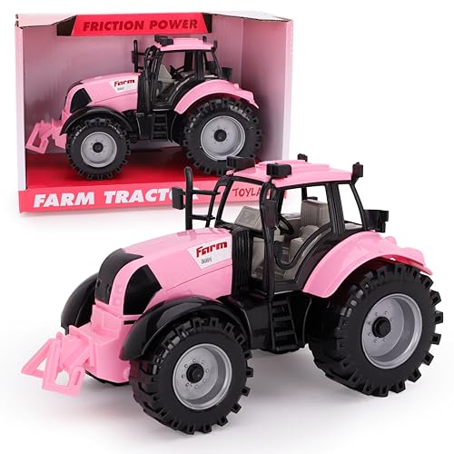 ToylandⓇ Tracteur agricole à Friction avec Capot ouvrant – Disponible en Rose, Bleu, Rouge et Vert (Rose)