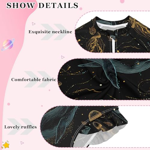 ALAZA Whale Jellyfish Fish Black Girls One Piece Swimsuit Long Sleeve Rash Guard Swimsuits UV 50+ Swimwear Zipper4