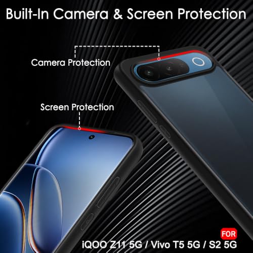 Image of TheGiftKart Hybrid Shockproof Back Cover Case for iQOO Z11 5G / Vivo T5 5G / S2 5G | Camera Protection Module | Hard Back Cover Case (PC & TPU, Translucent Smoke Matte Back, Black Sides)