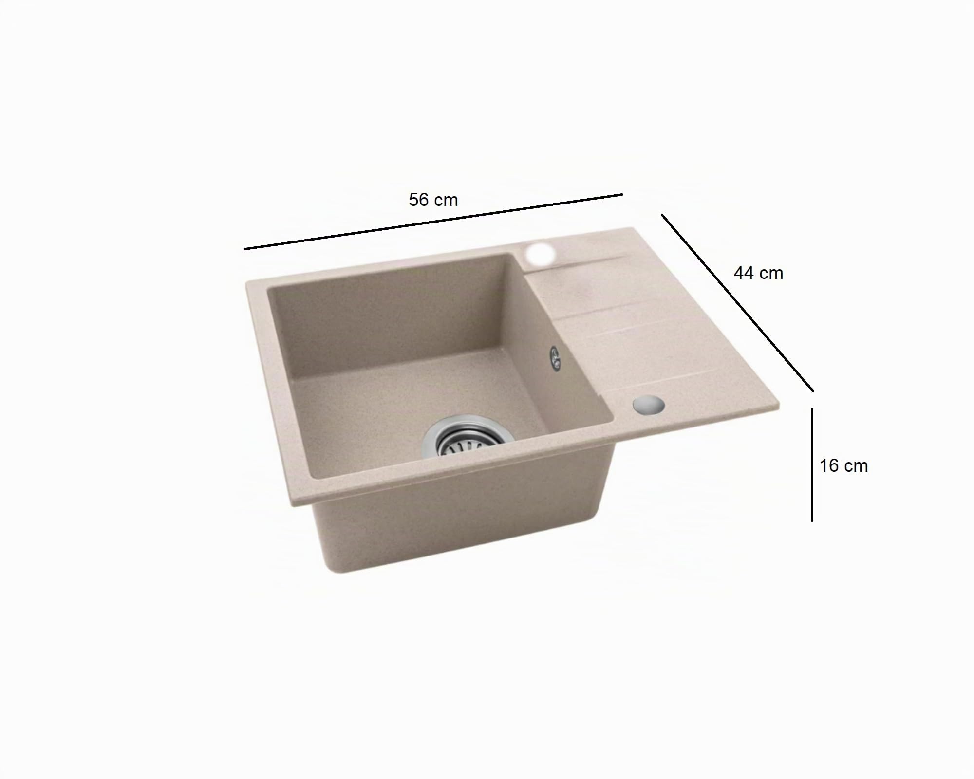 VBChome Spülbecken mit Armatur 56 x 44 cm Beige Granit Einzelbecken Einbauspüle Gesprenkelt Reversibel Granitspüle Siphon Waschbecken