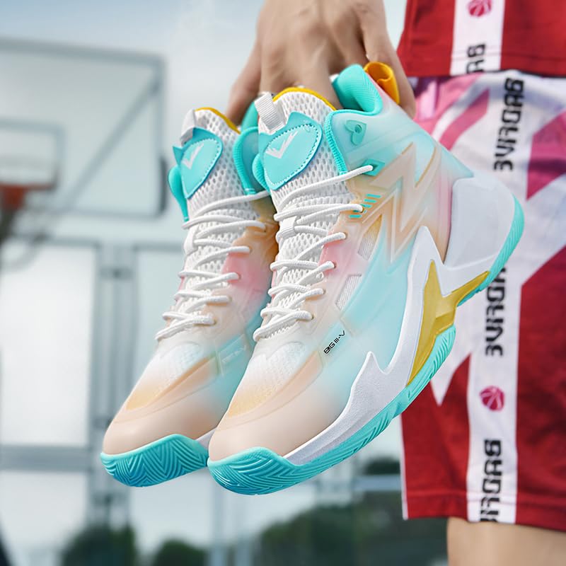 Image of Basketball Shoes for Womens Mens High Top Colorful Volleyball Fashion Breathable Sneakers Lace Up Sport Outdoor Lightweight Non Slip Shoe