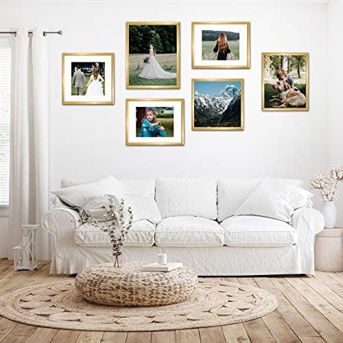 Image of upsimples 8x12 Picture Frame Set of 5, Display Pictures 6x8 with Mat or 8 x 12 Without, Wall Gallery Photo Frames, Gold
