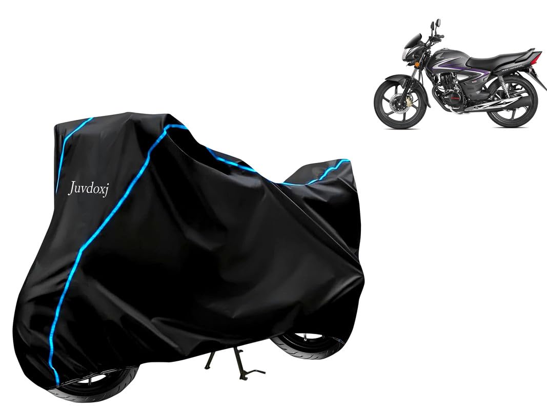 Juvdoxj - Bike Cover Water Resistant Compatible with Honda CB Shine Bike Cover with Elastic and Belt Bukle Lock with Stripe Piping Design (Black and Blue) (B0DD4DK8HG) Amazon Price History, Amazon Price Tracker