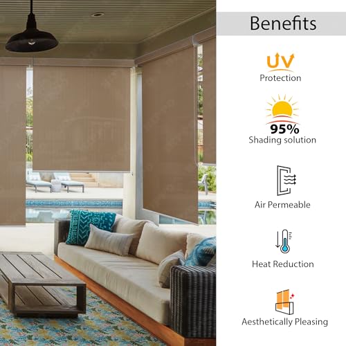 Image of HIPPO Outdoor HDPE Roller Blind Curtain - 95% Sun & UV Protection,reathable Airflow Design, Light Filtering Corded Roll-Up Shade for Balcony & Outdoor Spaces (Persian-Beige, 4FTX6FT)