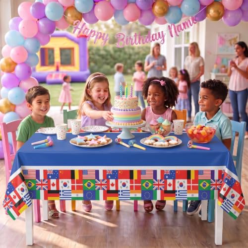 Image of Exquisite International Flag Table Cover 6 Pack 54 in. x 108 in. Rectangle Plastic Tablecloth Disposable Table Covers for Soccer World Cup Sports Nations Olympics Football Party Supplies Decorati