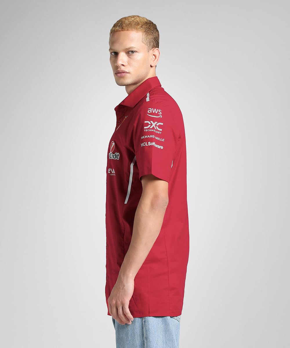 PUMA Scuderia Ferrari F1 Camicia Squadra 2025 - Rosso | Maglia con colletto del team 2025 e patta con bottoni, Loghi dei partner del team Scuderia Ferrari 2025