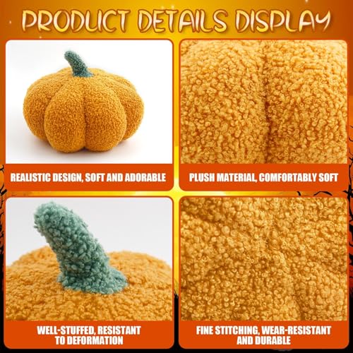Xionghonglong 3D Gefüllte Kürbis Dekokissen Kürbiskissen Flauschige Plüsch Spielzeug Kürbis Deko Zimmer, Sofa Dekorative Kissen Halloween Deko Party Favors (Gelb)