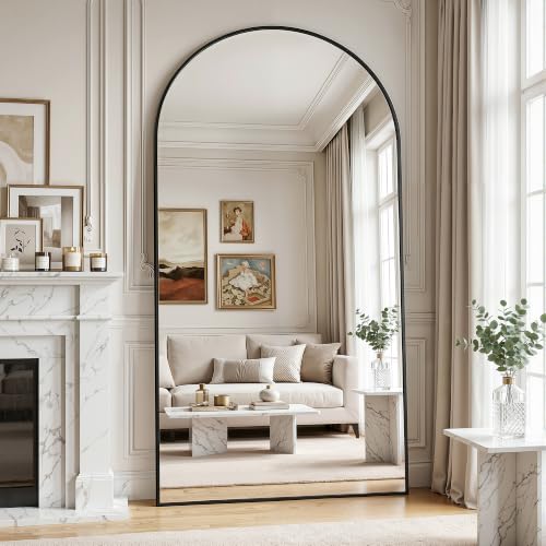 Image of Full Length Mirror, 86 inchx46 inch Arched Floor Mirror Freestanding, Floor Standing Full Body Mirror with Stand for Bedroom, Hanging Mounted for Living Room Cloakroom, Black