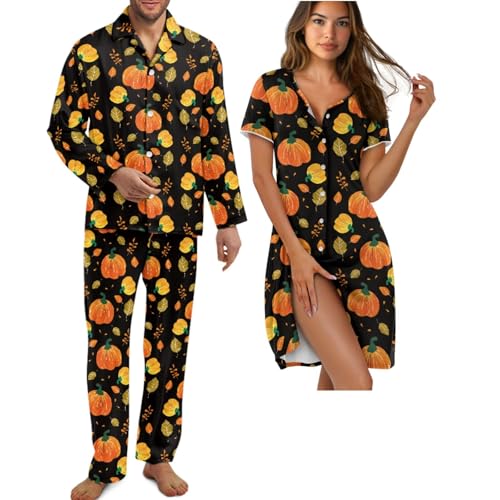 INSTANTARTS Matching Pajamas for Couples Soft Button Down Nightwear for Men and Women Polyester Pajama Sets