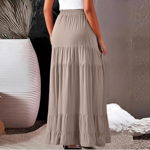 Summer Skirts for Women 2025 Casual High Waisted Tiered Maxi Skirt with Pockets Long Flowy Skirt Trendy Beach Outfits3
