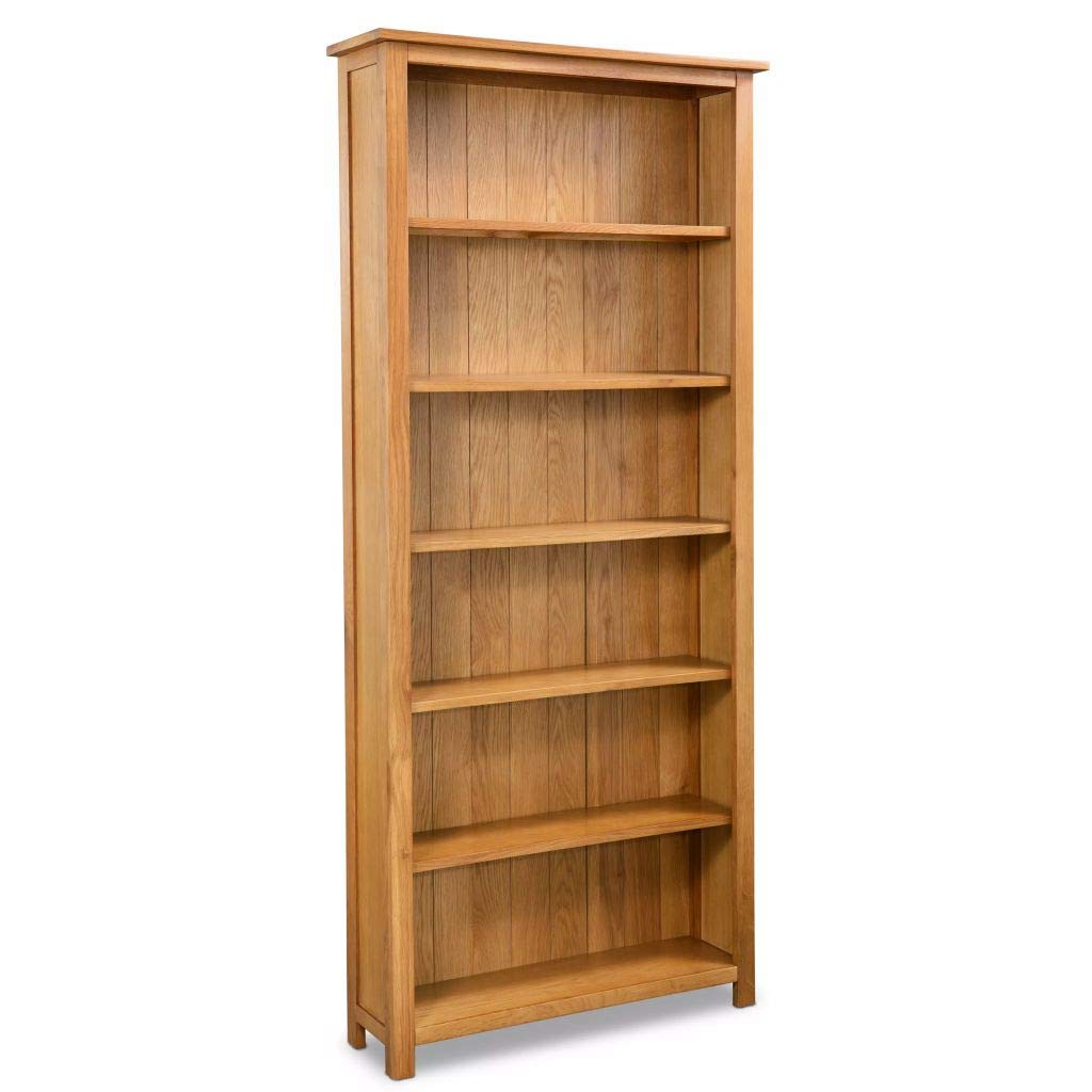 Canditree6-Tier Bookcase Solid Oak Wood, Wooden Display Shelf Shelving Unit for Living Room Home Office (80x22.5x180 cm)