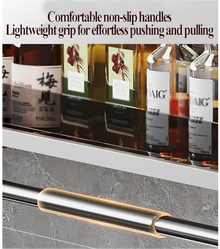 Double-Layer Pull-Out Shelving Unit, Kitchen Storage Solution with Lift-Up Basket, 25.98in Spice Rack Organizer for Home Cabinet and Bar, Space-Saving Design