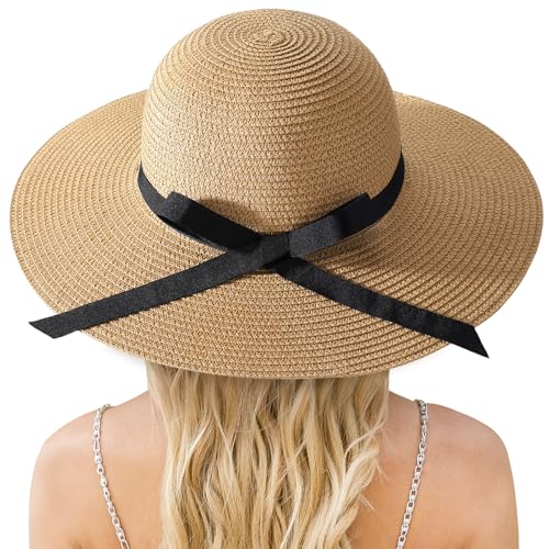 Image of Beach Sun Hats for Women, Straw Hat for Women, Womens Sun Hat UPF 50+ UV Protection, Summer Hats Packable Foldable