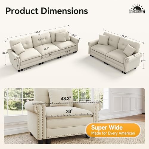 Image of SUNSHINE VALLEY 2-Piece 5-Seater Cloud Modular Sofa Set, Oversized Mid-Century Modern Couch Set with Loveseat and Throw Pillows, Extra Deep & Wider Cushions for Living Room, Chenille Beige