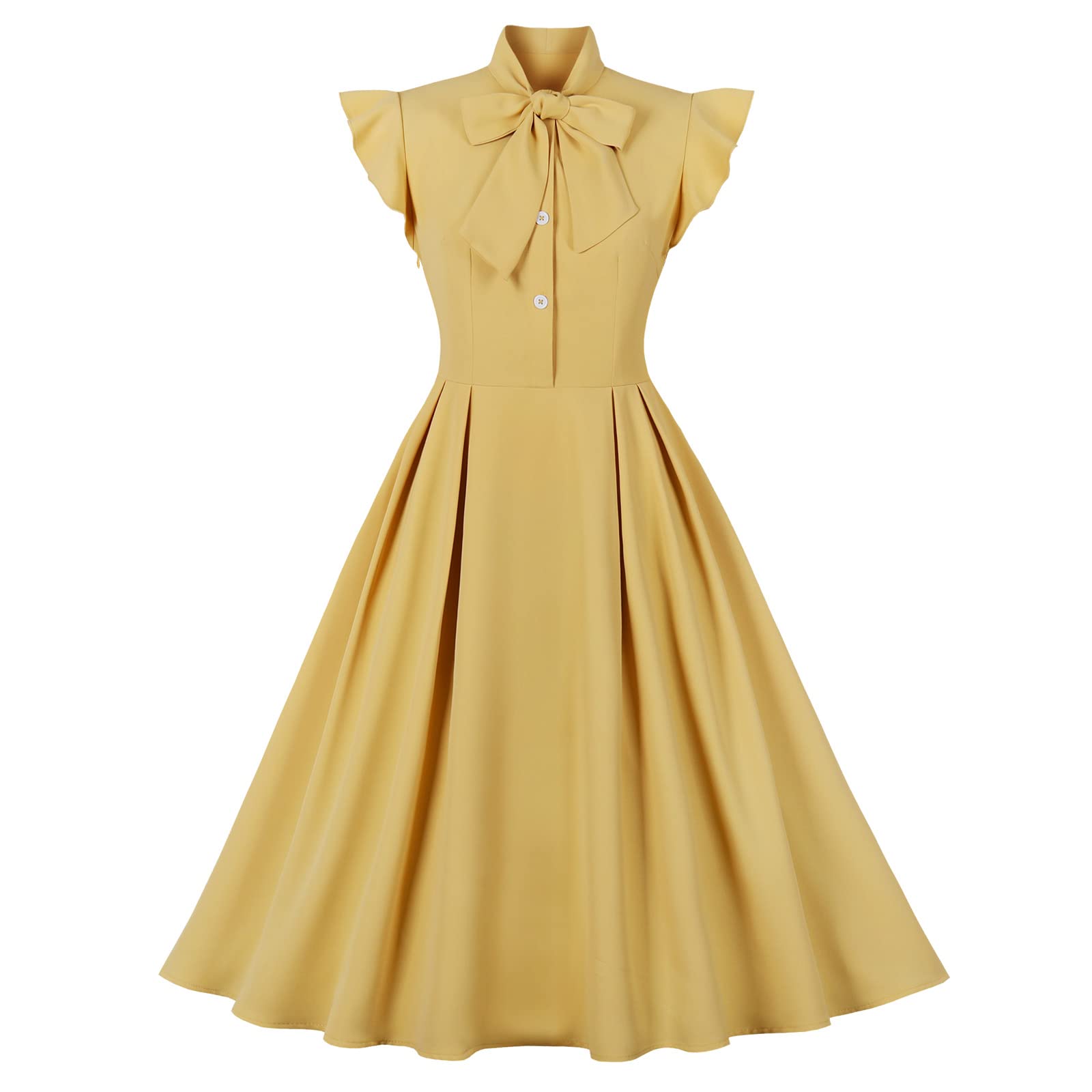 Robe de cocktail vintage à revers cranté et col en V pour femme - Style rockabilly années 50 60 Avec poches Taille