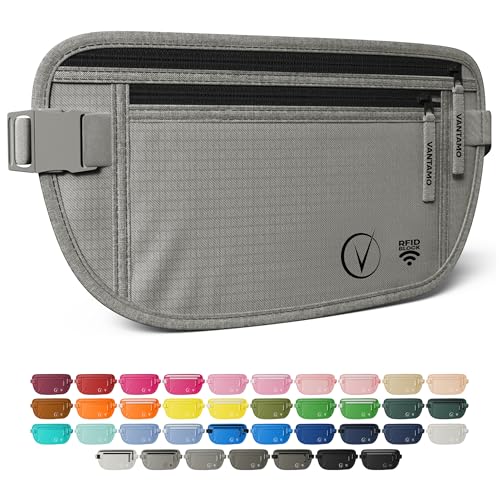 Image of Vantamo Money Belt with RFID For Men & Women, Hidden Passport Holder for Travel, 2 Compartment Travel Fanny Pack for Women Anti Theft