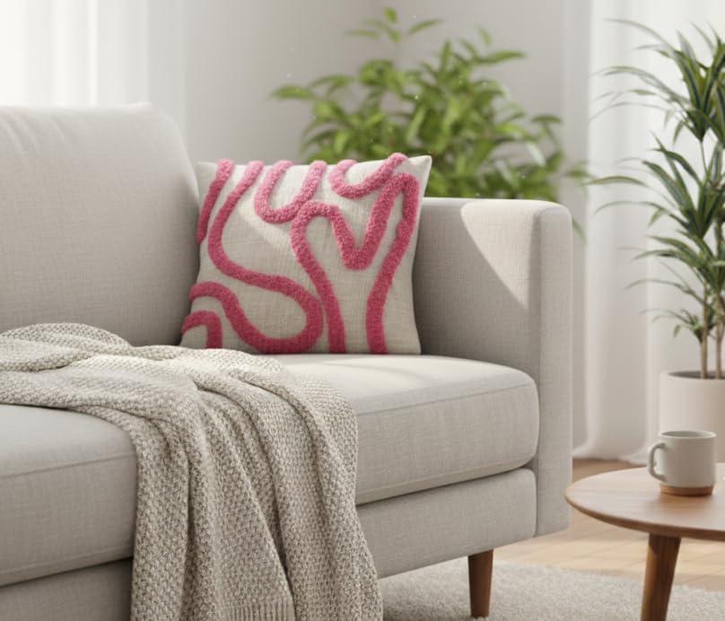 Image of Furnistitchs Premium Decorative Throw Cushion Pillow Cover Boho Home Decor - Living Room Bedroom Couch Sofa Cushion Covers 16 inch x 16 inch (1, Pink Zigzag)