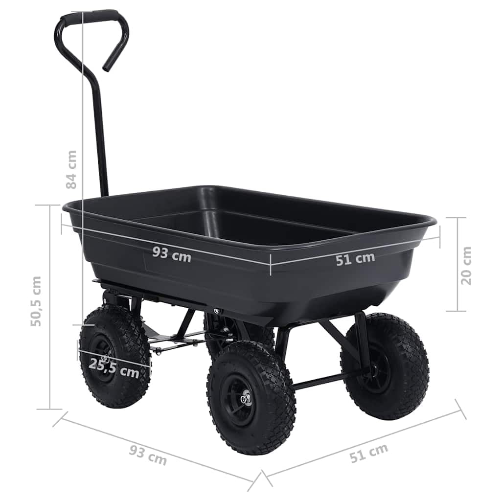Garten Kippwagen 75 L 300 kg Schwarz Stahlrahmen PU Gummiräder Transportkarre für Gartenarbeit Schubkarre mit Kippfunktion