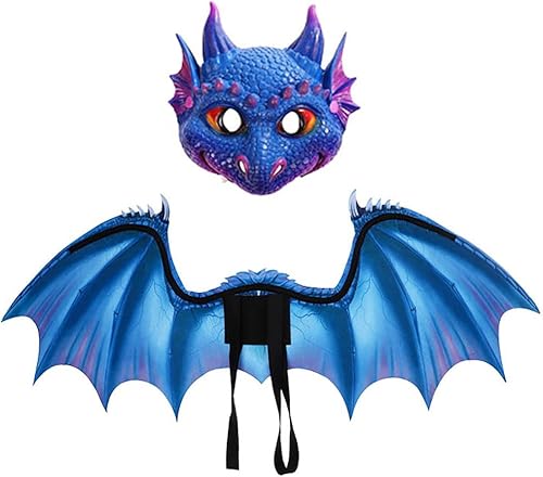 Miniatura 6 de Himine Juego de alas de máscara de dragón de dibujos animados para niños, Halloween, Navidad, fiesta, accesorios de actuación