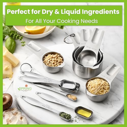 Image of Spring Chef Stainless Steel Measuring Cups and Spoons Set of 10, Nesting Kitchen Metal Measuring Cups and Spoons Set for Dry and Liquid Ingredients, Perfect for Cooking & Baking
