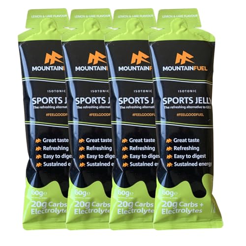 Mountain Fuel Sports Jelly Hydrogel Energy Gel Pouch - 20g of Carbs & Electrolytes - Mineral-Rich Hydration Boost - Vegan, Gluten-Free Performance Fuel - 4 Pack (4 Pack, Lemon & Lime)