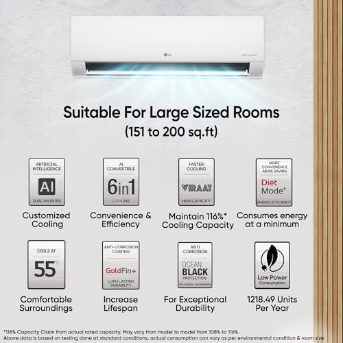 Image of LG 2 Ton 3 Star DUAL Inverter Split AC (Copper, AI Convertible 6-in-1, Diet Mode+, Faster Cooling & Energy Saving, 4 Way Swing, HD Filter with Anti-Virus Protection, US-Q24SNXE, White)
