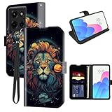FUYOCWE for Moto G 5G 2025 Case Wallet for Motorola Moto G 5g 2025 Phone Case with Card Holder,PU Leather Flip Cover w/Kickstand+RFID Blocking+Magnetic Snap-Lion in Moon Halo