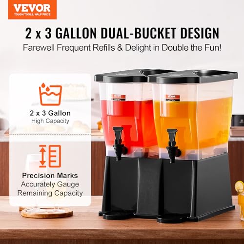 Image of VEVOR Beverage Dispenser, 3 Gallon x 2 Drink Dispensers for Parties, Plastic Juice Dispenser with Stand Spigot Lid, Iced Tea Lemonade Juice Water Dispenser, for Restaurants, Hotels, Parties