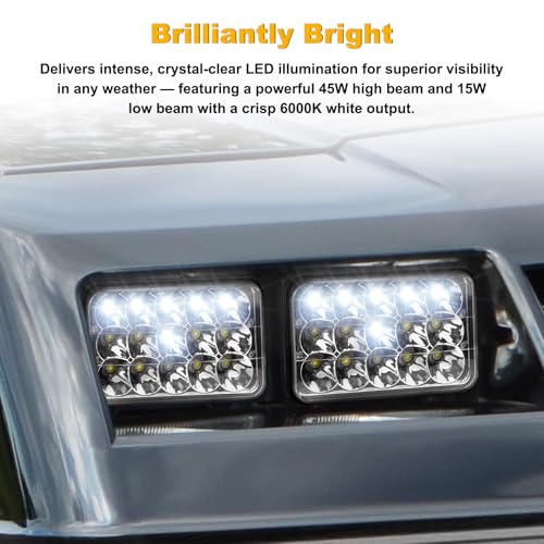 Image of 4x6 Headlights Led 4PCS w /H4 Socket Headlamp Compatible with The Following Models:Peterbilt Rectangular H4651 H4652 H4656 H6545 H4666 Kenworth Freightinger Ford Probe Chevy Cutlass